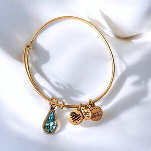 Alex and Ani Aquamarine March Birthstone Charm Bracelet Silver Blue 2"- 3.5"